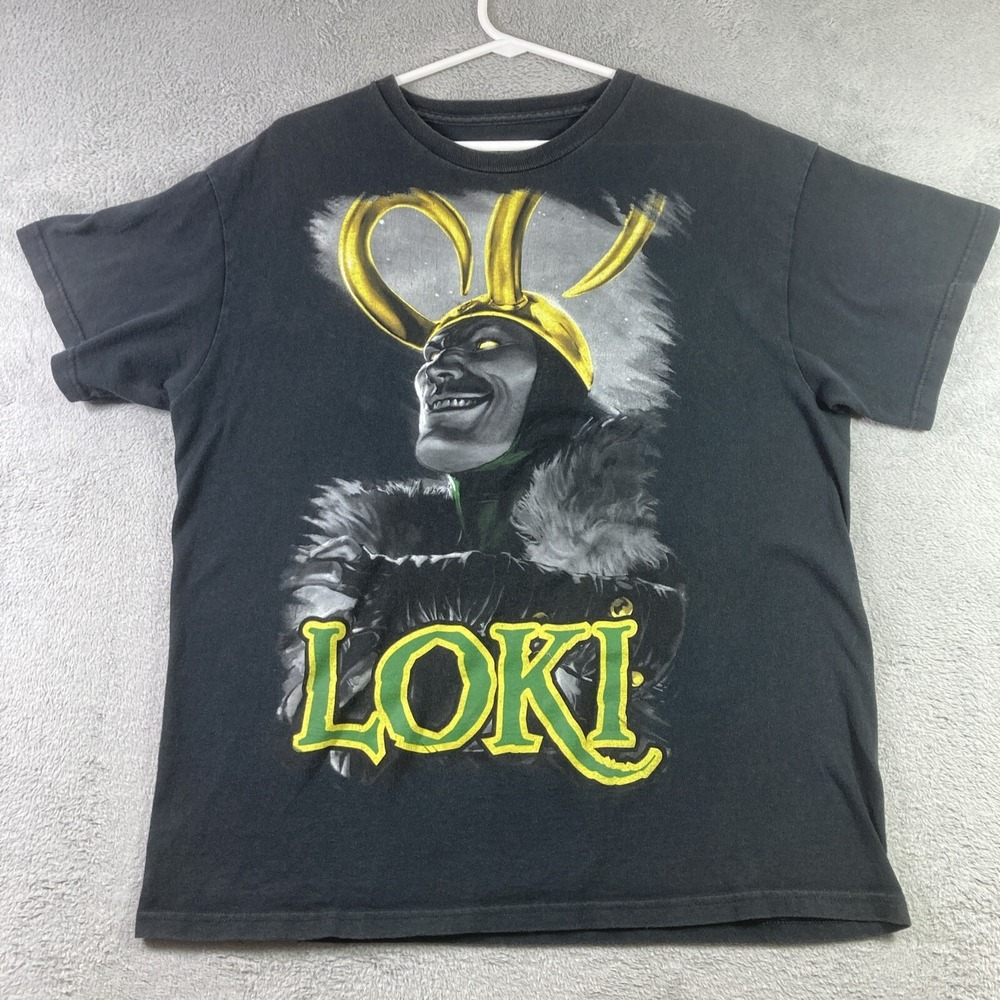 Marvel Loki Graphic T-Shirt Adult Large Black Comic Book Villain Tee Mad Engine